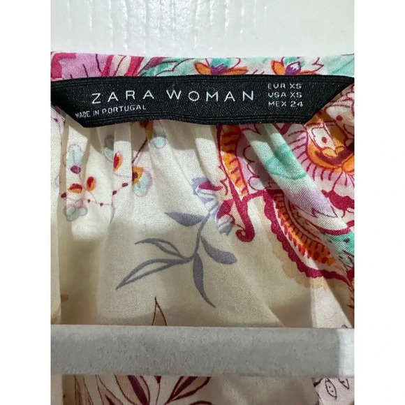 Zara Cream 3/4 Sleeve Floral Print Buttoned Shirt Dress Size XS - Picture 3 of 4